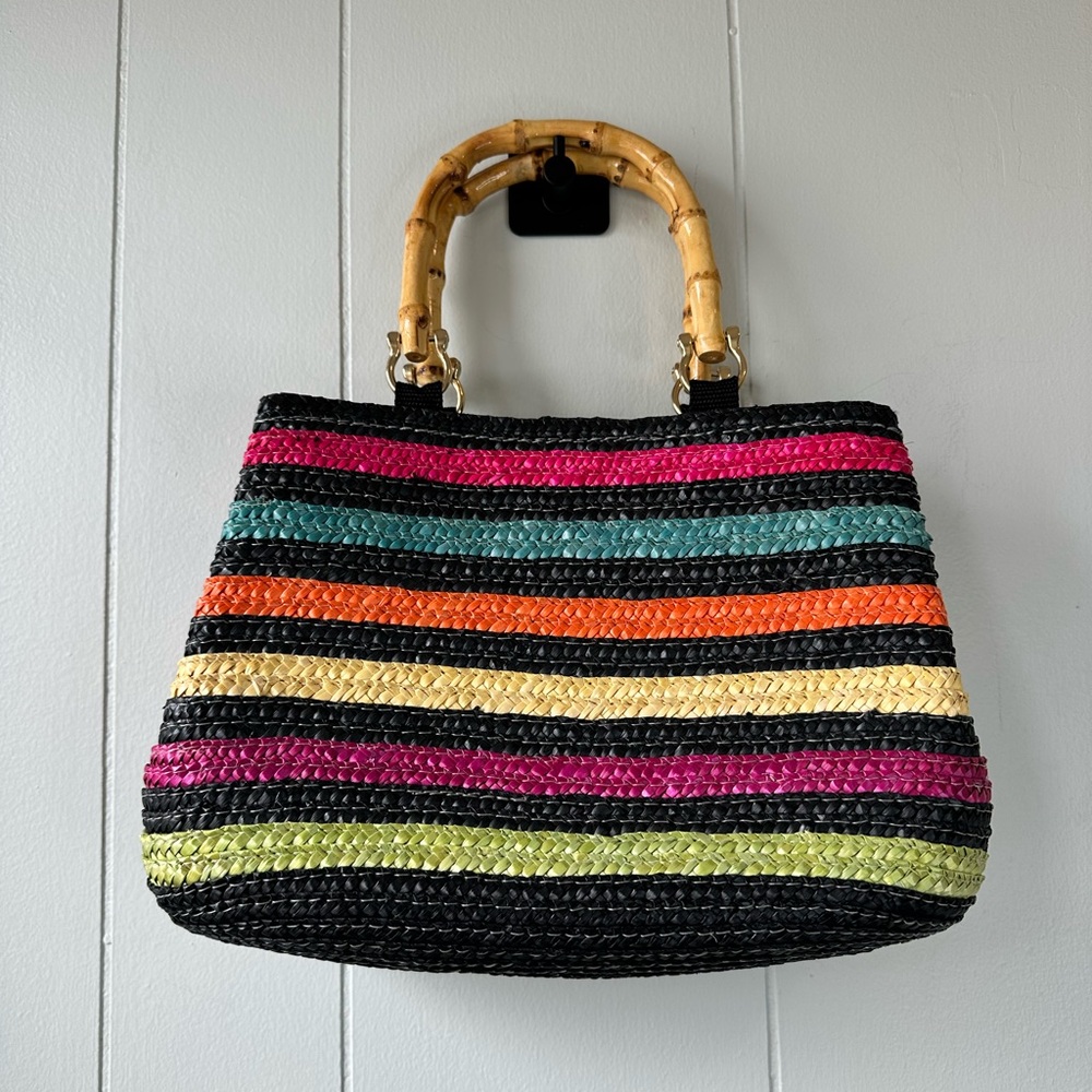 Woven Beach Purse with Bamboo Straps